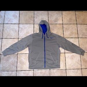 Nike Mens full zip hoodie gray size XL with blue trim detail, great condition!